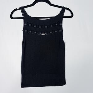 J Crew Point Sur Black XXSmall 2XS Knit Tank Sweater with Wood Bead Detail Top